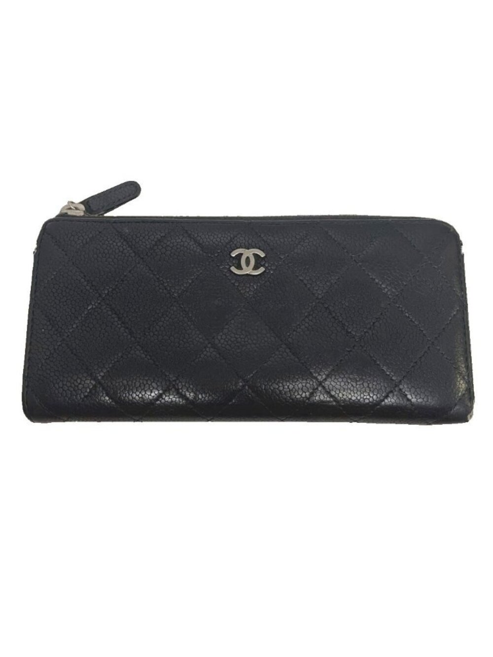 Chanel Caviar Leather Wallet Round Clasp CC Logo Black
